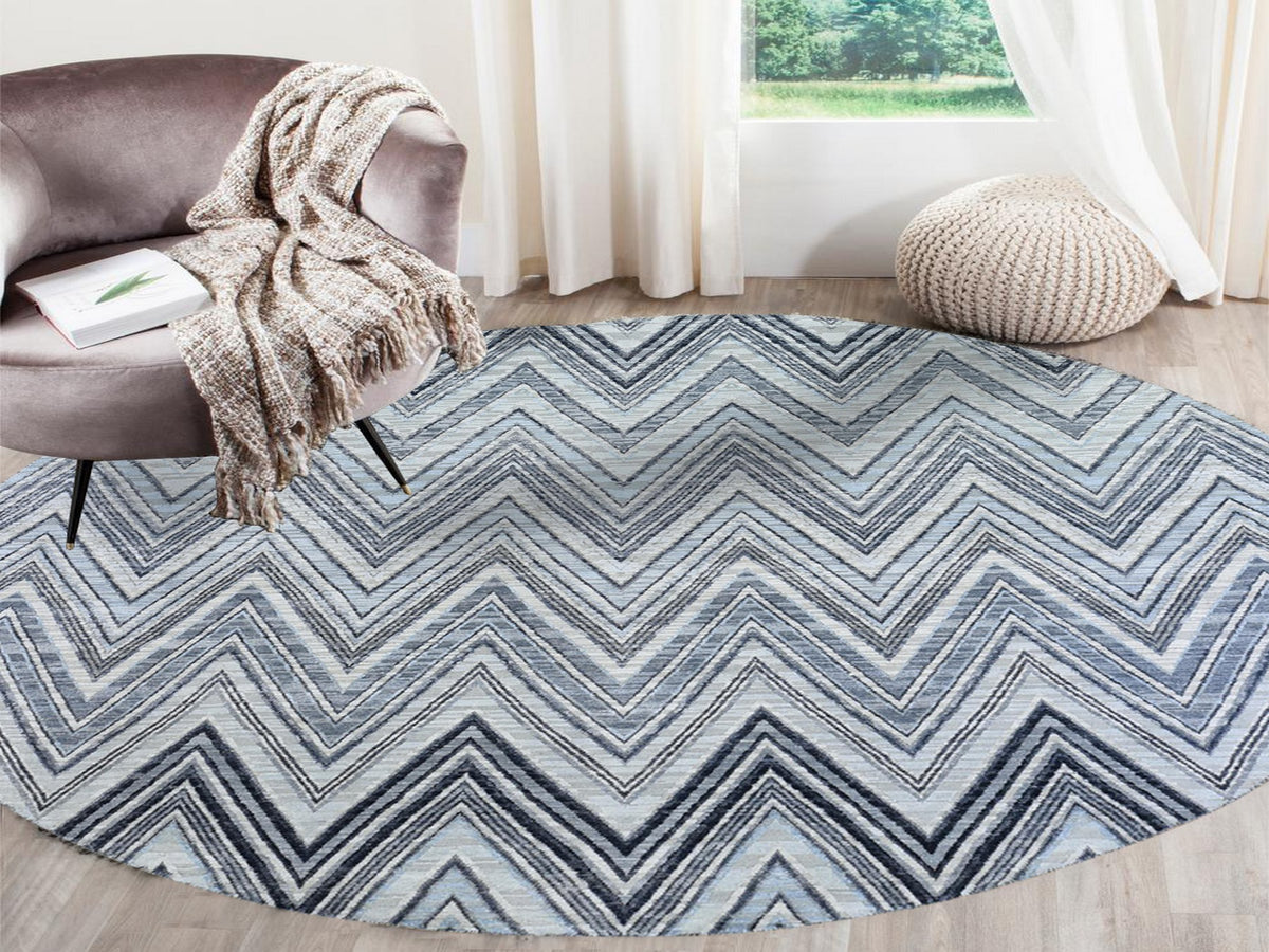 Modern / Contemporary hand-knotted wool/silk rug in Gray, 9' x 9' — SKU O066695 (view 2)