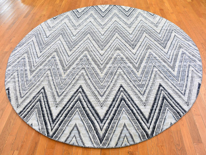 Grey 9'0" x 9'0" Modern / Contemporary Hand knotted Wool/Silk Rug - Sku: O066695