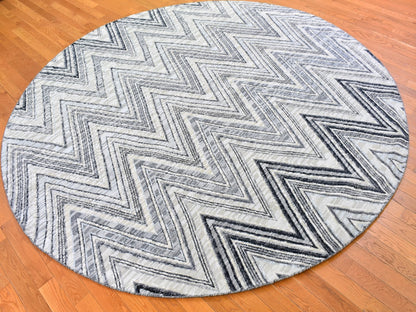 Grey 9'0" x 9'0" Modern / Contemporary Hand knotted Wool/Silk Rug - Sku: O066695
