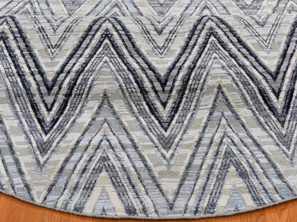 Grey 9'0" x 9'0" Modern / Contemporary Hand knotted Wool/Silk Rug - Sku: O066695