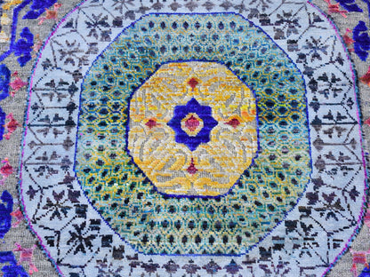 Yellow 2'7" x 12'0" Modern / Contemporary Hand knotted Wool/Silk Rug - Sku: O066696
