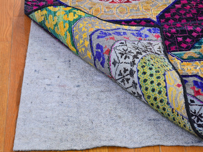 Yellow 2'7" x 12'0" Modern / Contemporary Hand knotted Wool/Silk Rug - Sku: O066696