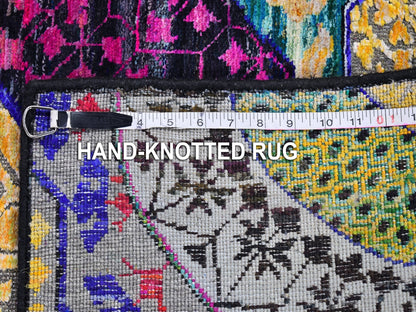 Yellow 2'7" x 12'0" Modern / Contemporary Hand knotted Wool/Silk Rug - Sku: O066696