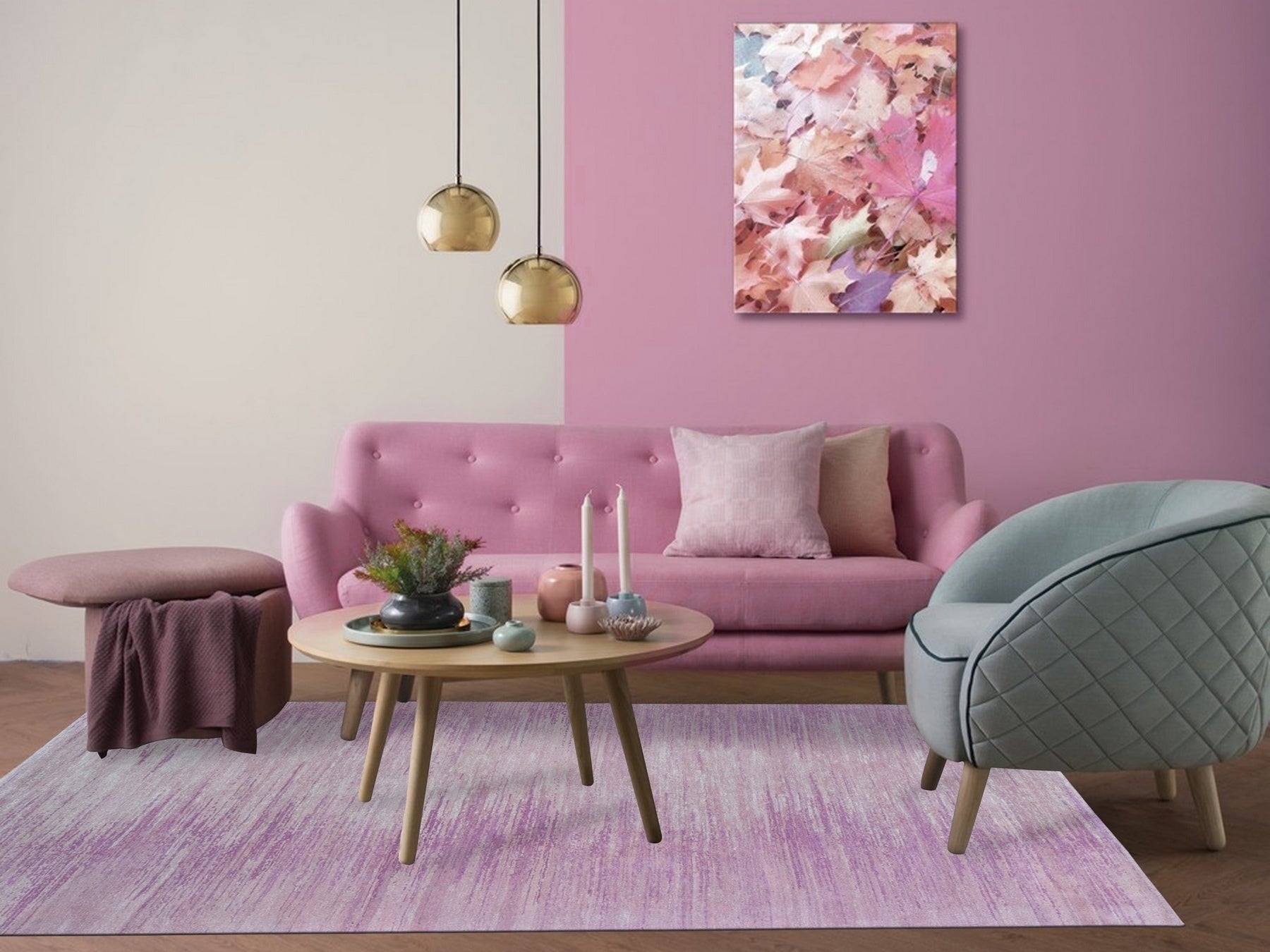 Modern / Contemporary hand-knotted wool rug in Pink, 6'1" x 9'2" — SKU O066697 (view 2)