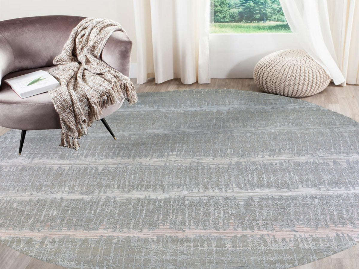 Modern / Contemporary hand-knotted wool/silk rug in Gray, 12' x 12' — SKU O066700 (view 2)