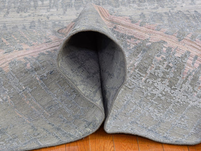 Grey 12'0" x 12'0" Modern / Contemporary Hand knotted Wool/Silk Rug - Sku: O066700