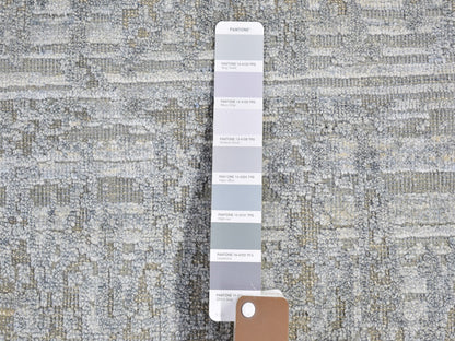 Grey 12'0" x 12'0" Modern / Contemporary Hand knotted Wool/Silk Rug - Sku: O066700
