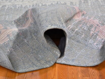 Grey 10'1" x 10'1" Modern / Contemporary Hand knotted Wool/Silk Rug - Sku: O066701