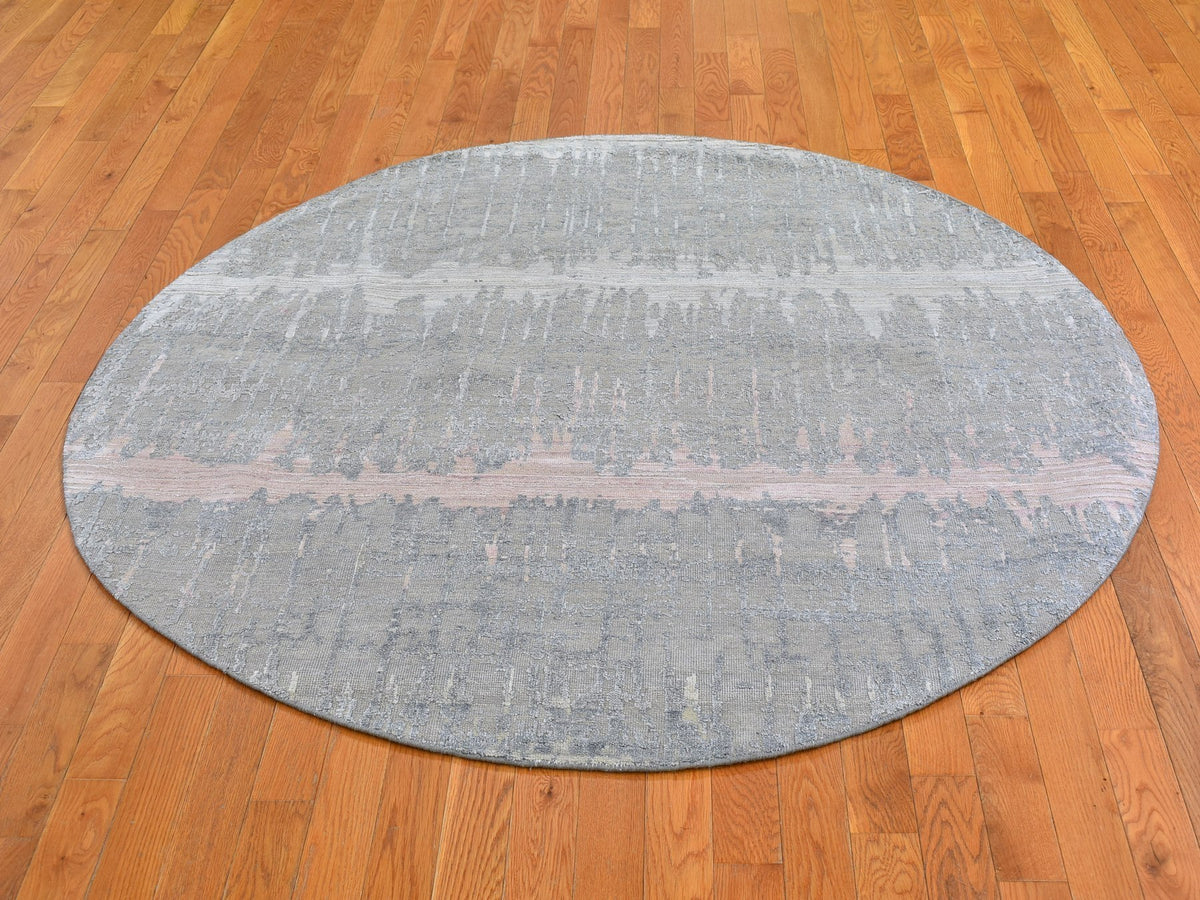Modern / Contemporary hand-knotted wool/silk rug in Gray, 6' x 6' — SKU O066707 (view 2)