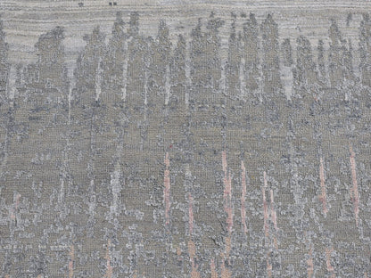 Grey 6'0" x 6'0" Modern / Contemporary Hand knotted Wool/Silk Rug - Sku: O066707