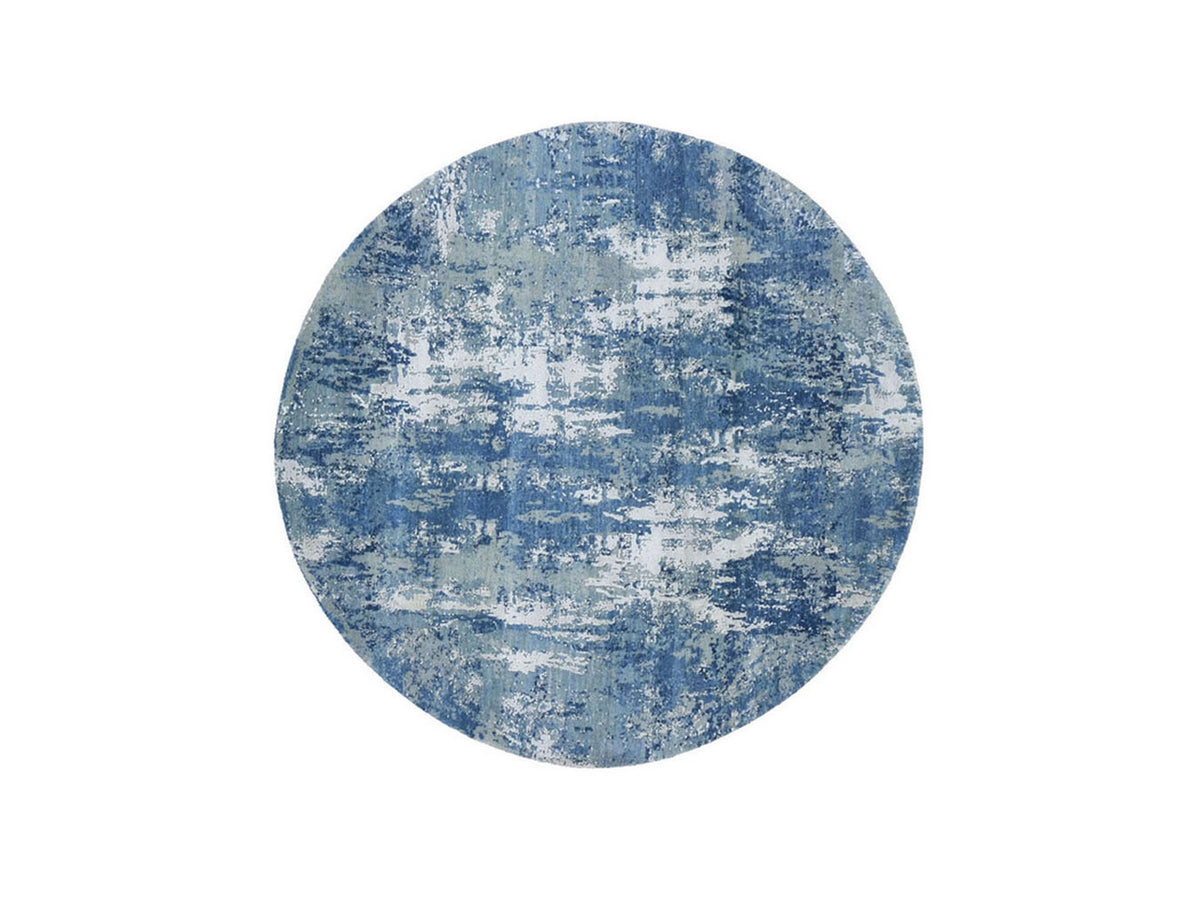 Modern / Contemporary hand-knotted wool/pure silk rug in Blue, 6'2" x 6'2" — SKU O066717