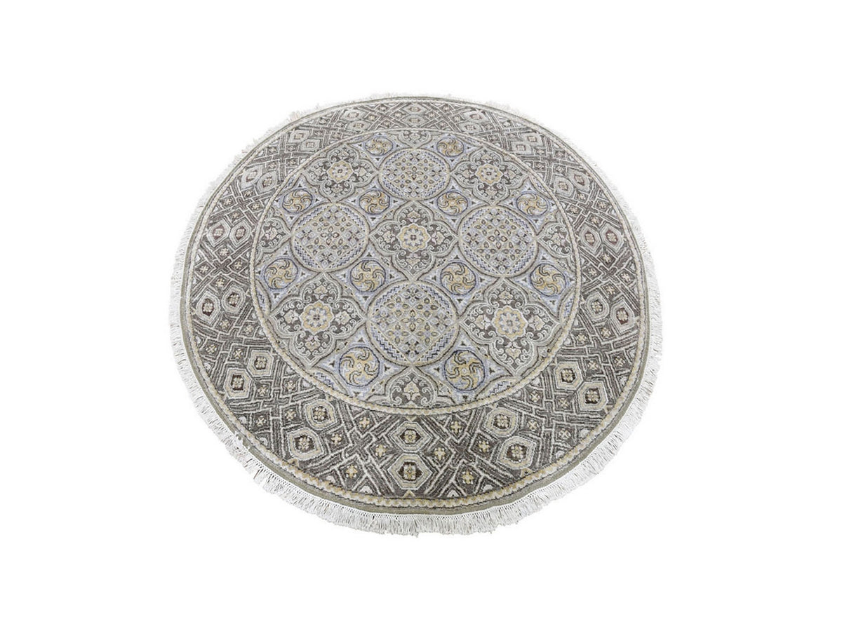 Transitional hand-knotted wool/silk rug in Brown, 5'1" x 5'1" — SKU O066718