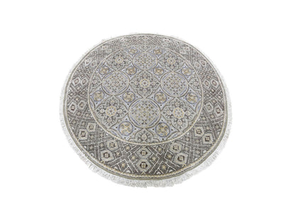 Transitional hand-knotted wool/silk rug in Brown, 5'1" x 5'1" — SKU O066718