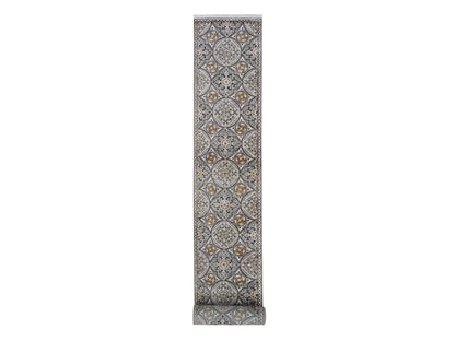 Transitional hand-knotted wool/silk rug in Brown, 2'6" x 22'2" — SKU O066720