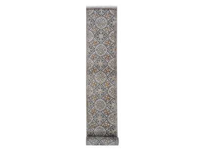 Transitional hand-knotted wool/silk runner in Brown & Pinecone, 2'6" x 24'1" — SKU O066721