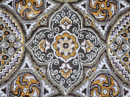 Transitional hand-knotted wool/silk runner in Brown & Pinecone, 2'6" x 24'1" — SKU O066721 (view 3)