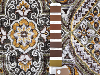 Transitional hand-knotted wool/silk runner in Brown & Pinecone, 2'6" x 24'1" — SKU O066721 (view 4)