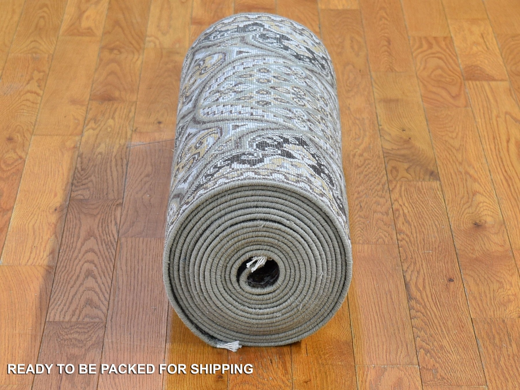Transitional hand-knotted wool/silk runner in Brown & Pinecone, 2'6" x 24'1" — SKU O066721 (view 6)