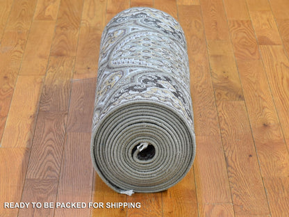 Transitional hand-knotted wool/silk runner in Brown & Pinecone, 2'6" x 24'1" — SKU O066721 (view 6)