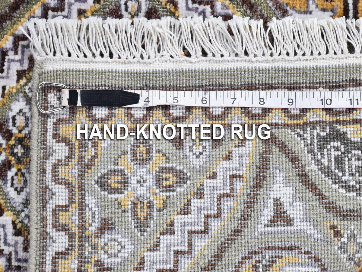 Transitional hand-knotted wool/silk runner in Brown & Pinecone, 2'6" x 24'1" — SKU O066721 (view 8)