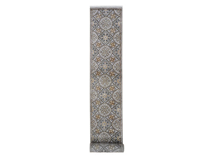 Transitional hand-knotted wool/silk runner in Brown & Pinecone, 2'6" x 22'5" — SKU O066722