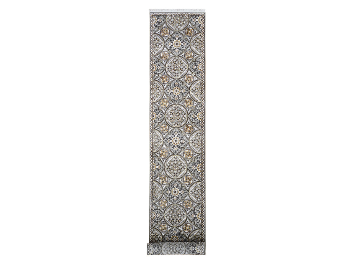 Transitional hand-knotted wool/silk runner in Brown, 2'6" x 16'3" — SKU O066723