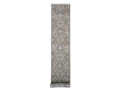 Transitional hand-knotted wool/silk runner in Brown, 2'6" x 16'3" — SKU O066723