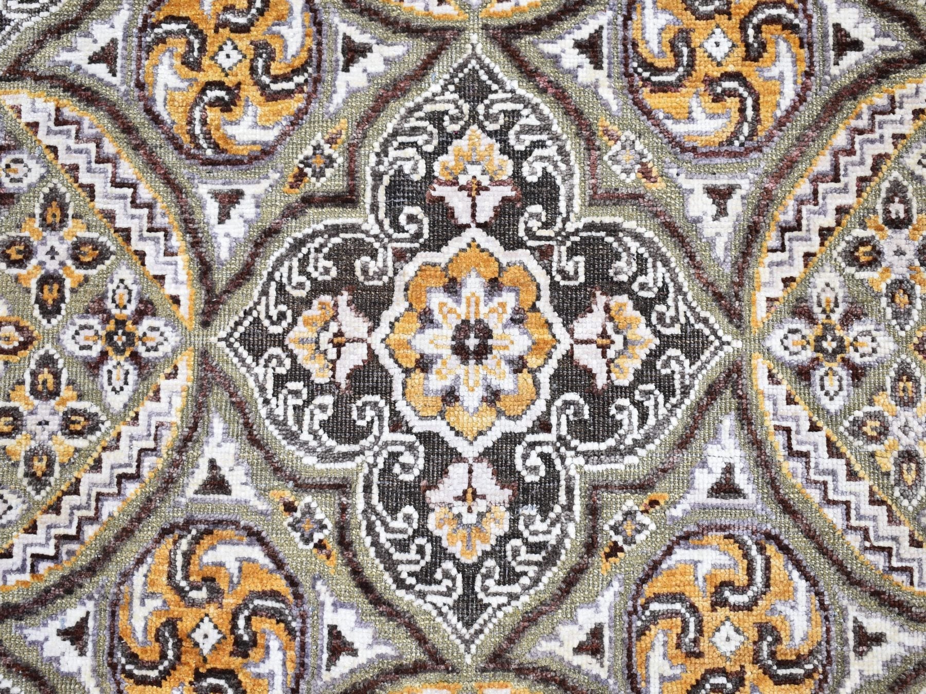 Transitional hand-knotted wool/silk runner in Brown, 2'6" x 16'3" — SKU O066723 (view 3)