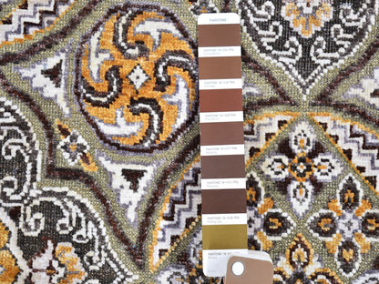 Transitional hand-knotted wool/silk runner in Brown, 2'6" x 16'3" — SKU O066723 (view 4)