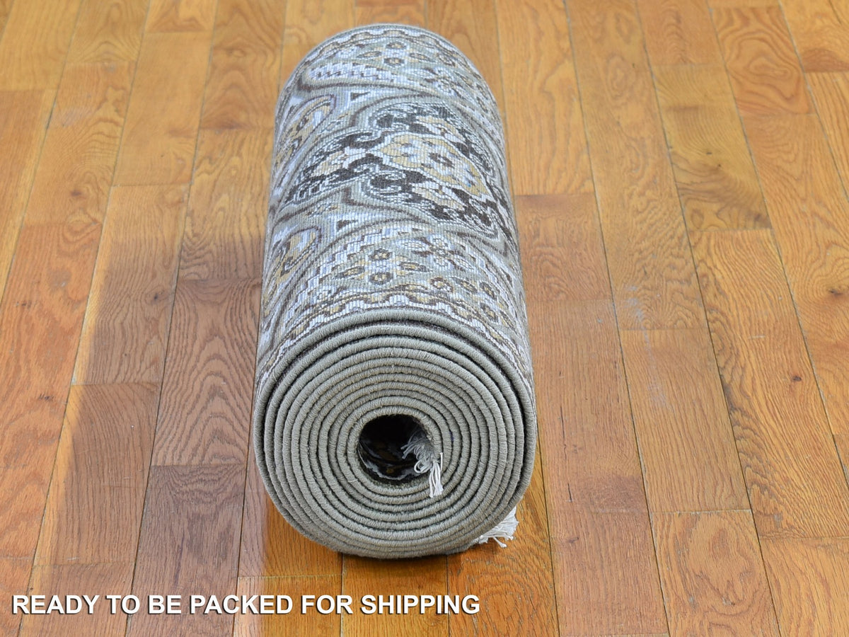 Transitional hand-knotted wool/silk runner in Brown, 2'6" x 16'3" — SKU O066723 (view 6)