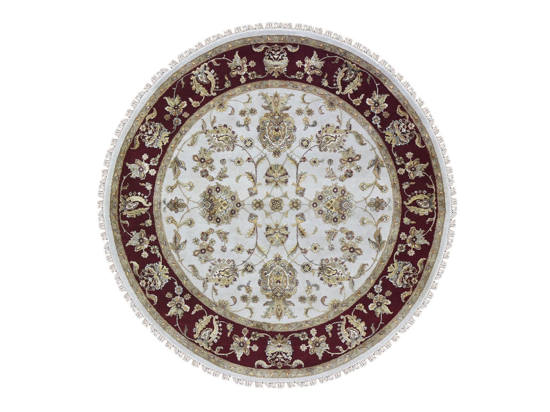 Rajasthan Rajasthan hand-knotted wool/silk rug in Ivory & Red, 6'1" x 6'1" — SKU O066726