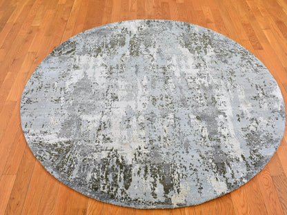 Modern / Contemporary hand-knotted wool/silk rug in Blue, 6'1" x 6'1" — SKU O066728 (view 2)