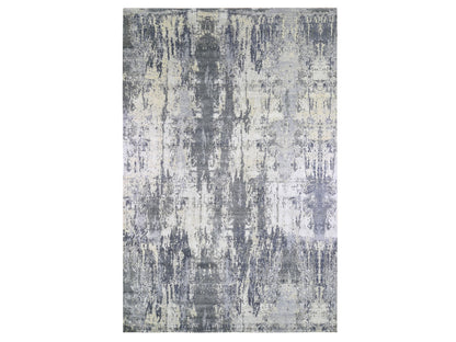 Grey 12'0" x 18'1" Modern / Contemporary Hand knotted Wool/Silk Rug - Sku: O066732