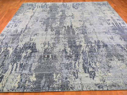 Grey 12'0" x 18'1" Modern / Contemporary Hand knotted Wool/Silk Rug - Sku: O066732