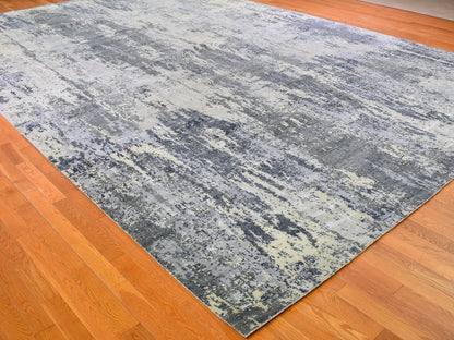 Grey 12'0" x 18'1" Modern / Contemporary Hand knotted Wool/Silk Rug - Sku: O066732
