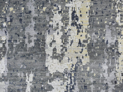 Grey 12'0" x 18'1" Modern / Contemporary Hand knotted Wool/Silk Rug - Sku: O066732