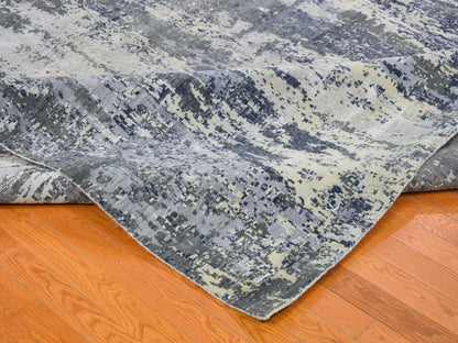 Grey 12'0" x 18'1" Modern / Contemporary Hand knotted Wool/Silk Rug - Sku: O066732