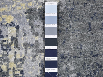 Grey 12'0" x 18'1" Modern / Contemporary Hand knotted Wool/Silk Rug - Sku: O066732