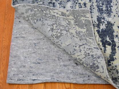 Grey 12'0" x 18'1" Modern / Contemporary Hand knotted Wool/Silk Rug - Sku: O066732