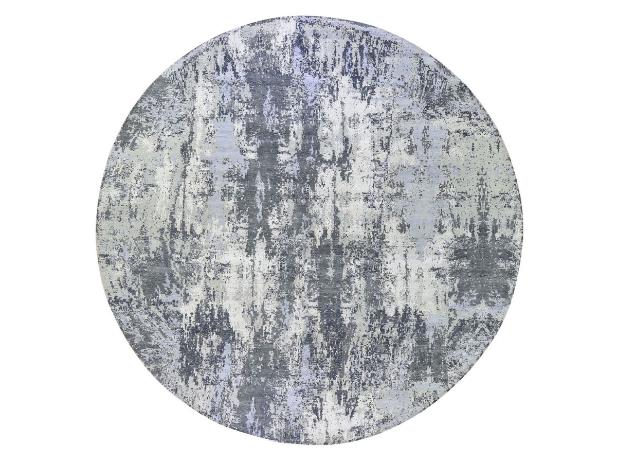 Modern / Contemporary hand-knotted wool/silk rug in Gray, 12'1" x 12'1" — SKU O066733