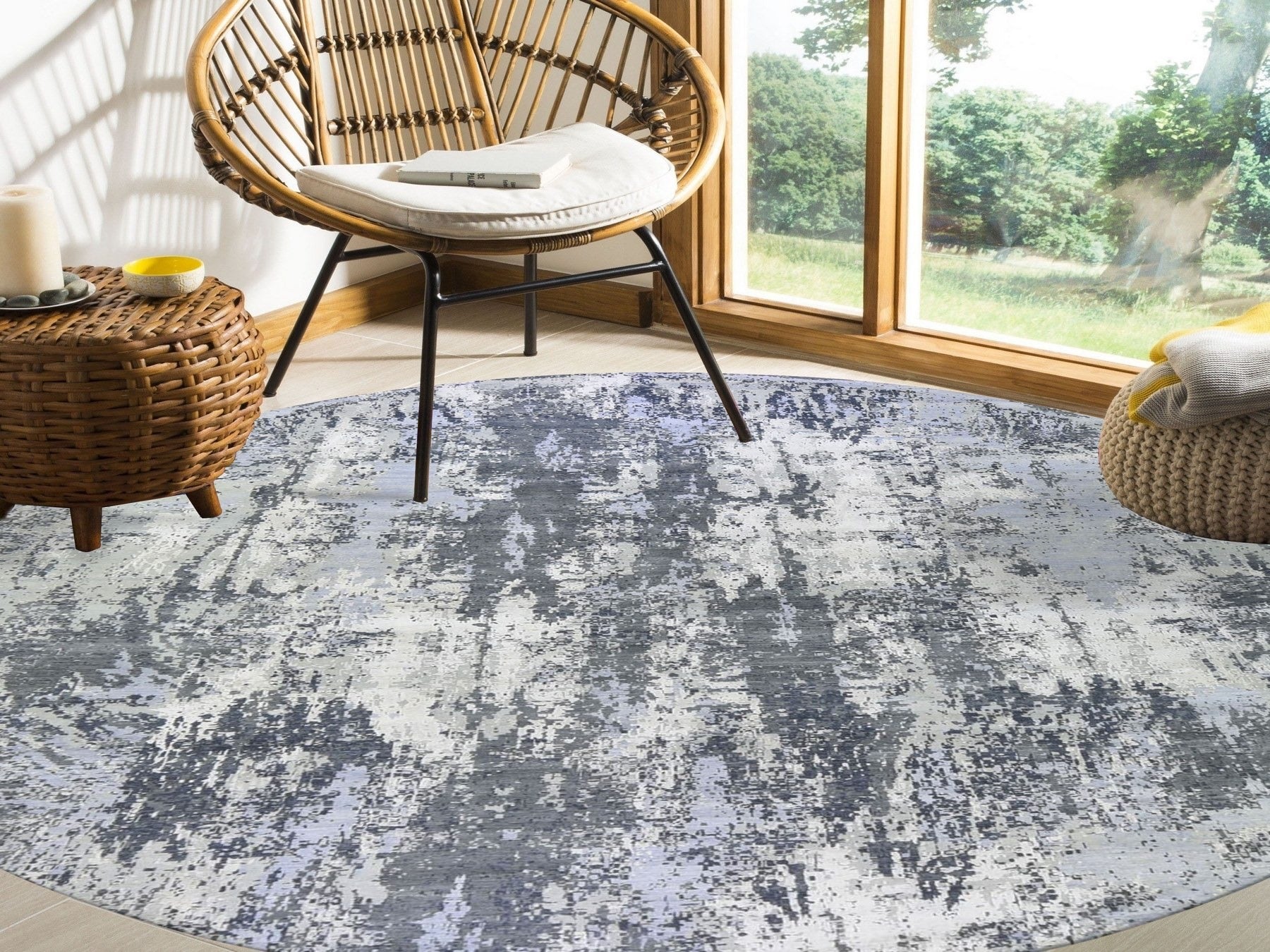 Modern / Contemporary hand-knotted wool/silk rug in Gray, 12'1" x 12'1" — SKU O066733 (view 2)