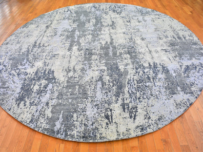 Grey 12'1" x 12'1" Modern / Contemporary Hand knotted Wool/Silk Rug - Sku: O066733