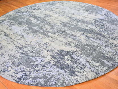 Grey 12'1" x 12'1" Modern / Contemporary Hand knotted Wool/Silk Rug - Sku: O066733