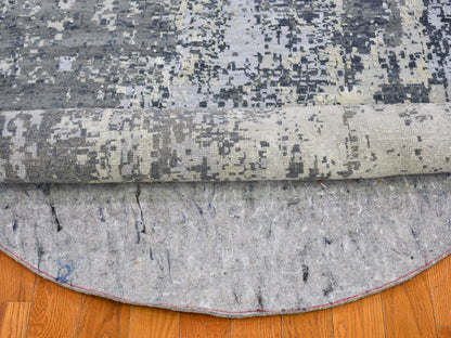 Grey 12'1" x 12'1" Modern / Contemporary Hand knotted Wool/Silk Rug - Sku: O066733