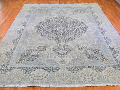 Ivory 11'10" x 16'0" Transitional Hand knotted Wool/Silk Rug - Sku: O066735