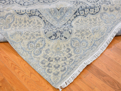 Ivory 11'10" x 16'0" Transitional Hand knotted Wool/Silk Rug - Sku: O066735