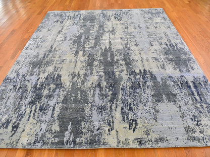 Grey 8'2" x 10'2" Modern / Contemporary Hand knotted Wool/Silk Rug - Sku: O066741