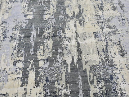 Grey 8'2" x 10'2" Modern / Contemporary Hand knotted Wool/Silk Rug - Sku: O066741