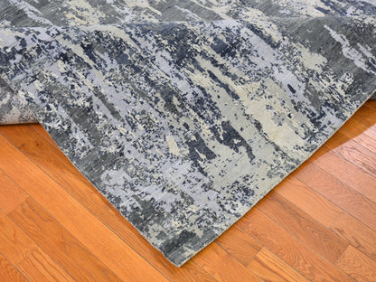 Grey 8'2" x 10'2" Modern / Contemporary Hand knotted Wool/Silk Rug - Sku: O066741