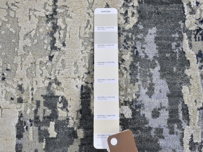 Grey 8'2" x 10'2" Modern / Contemporary Hand knotted Wool/Silk Rug - Sku: O066741